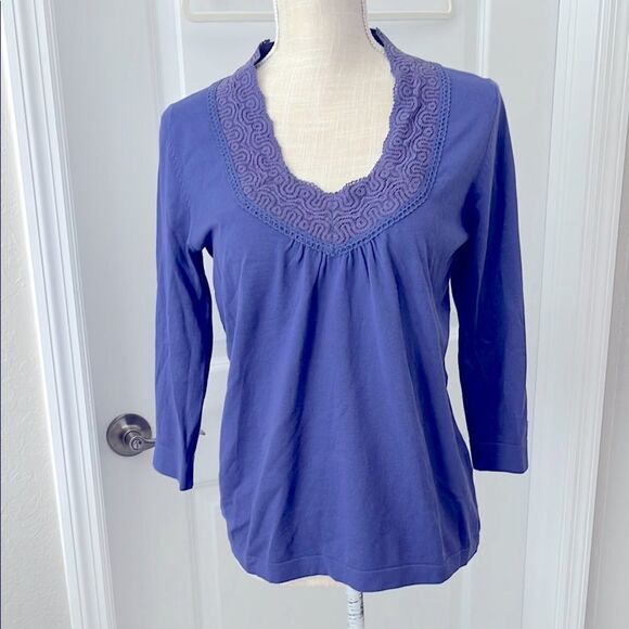 August Silk 3/4 Sleeves V Neck Lightweight Stretch Top Sz L - Picture 1 of 9